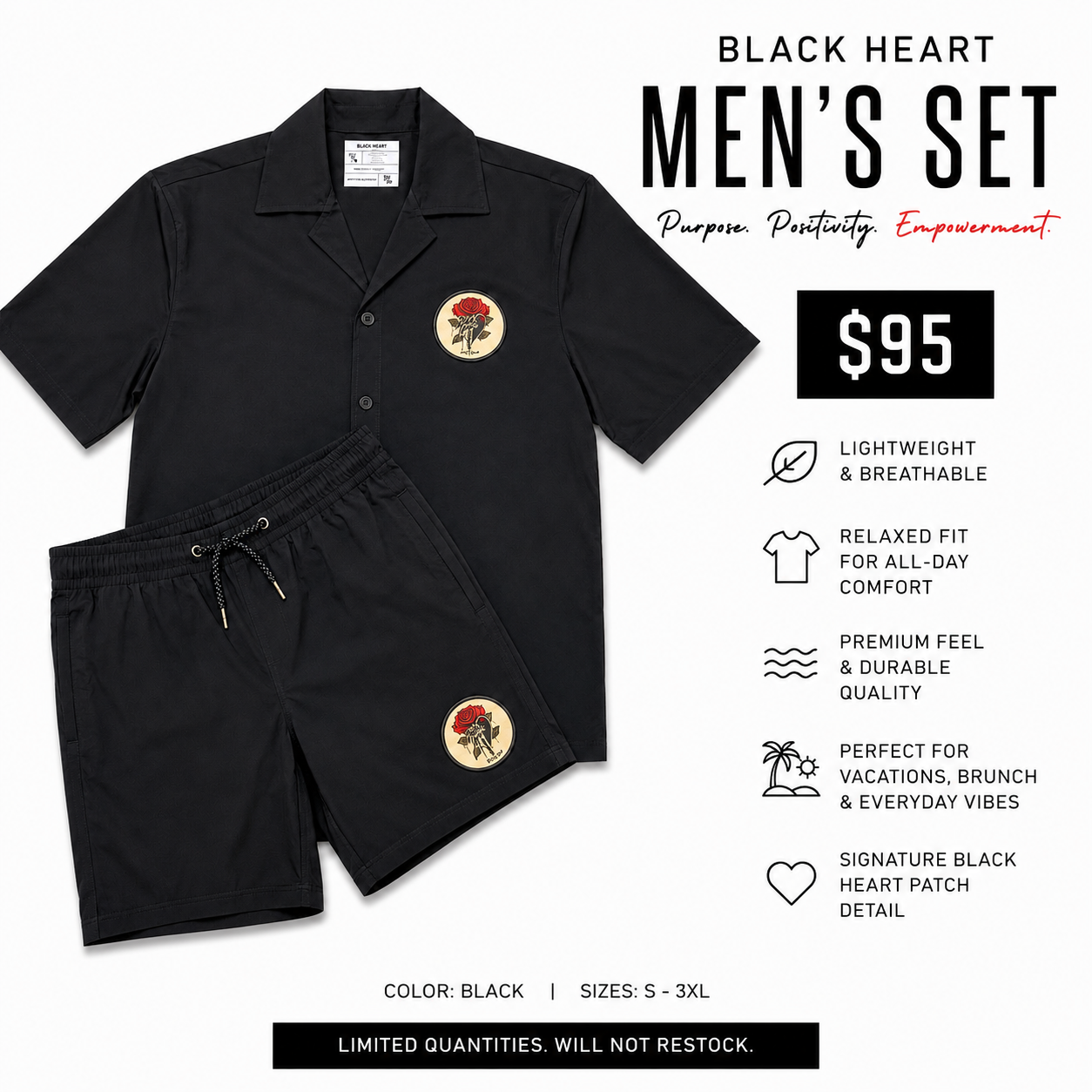 Black Heart Signature Men’s Resort Set – Black