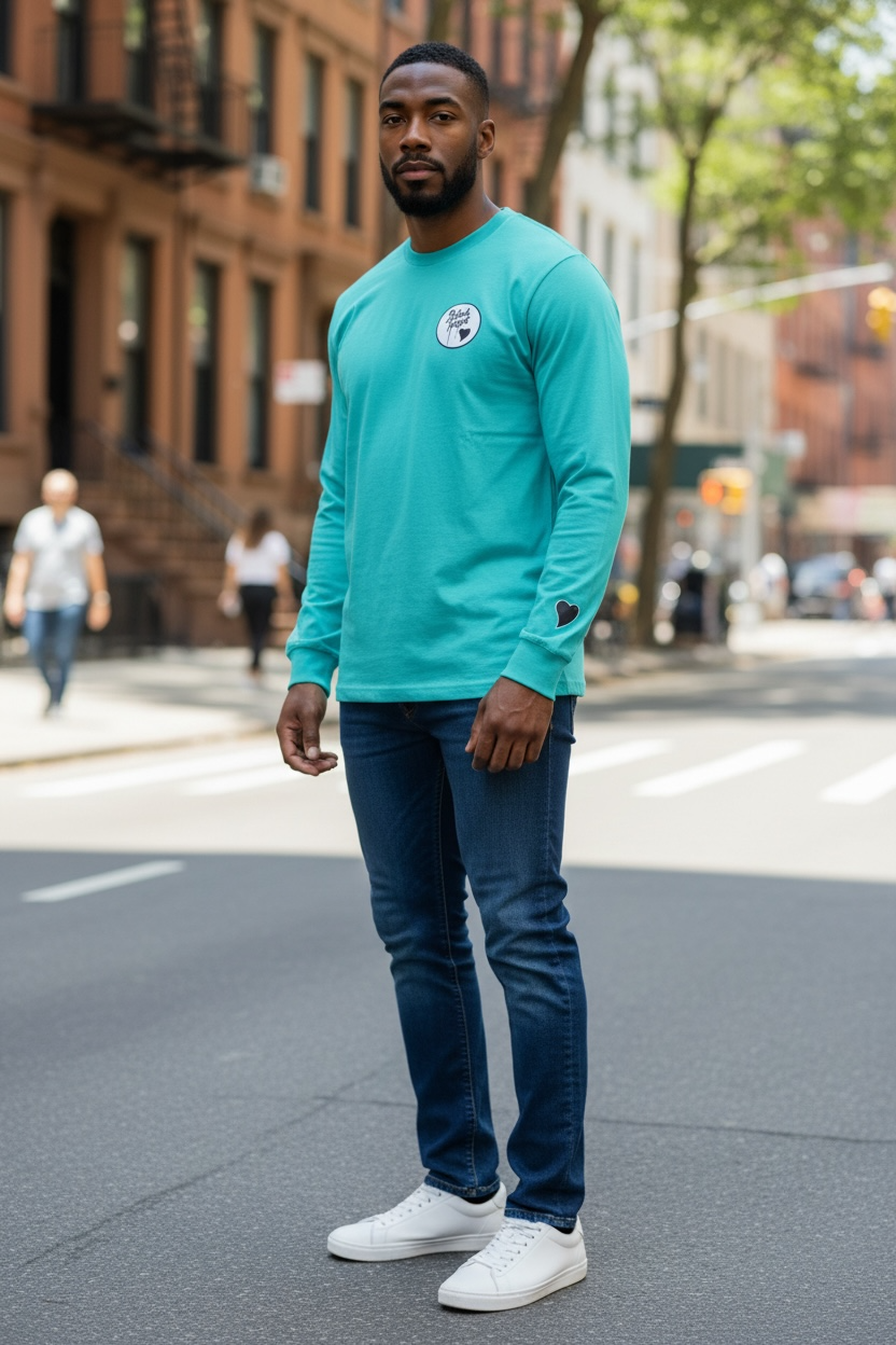 Unapologetically Black -Aqua Blue Long Sleeve Tee