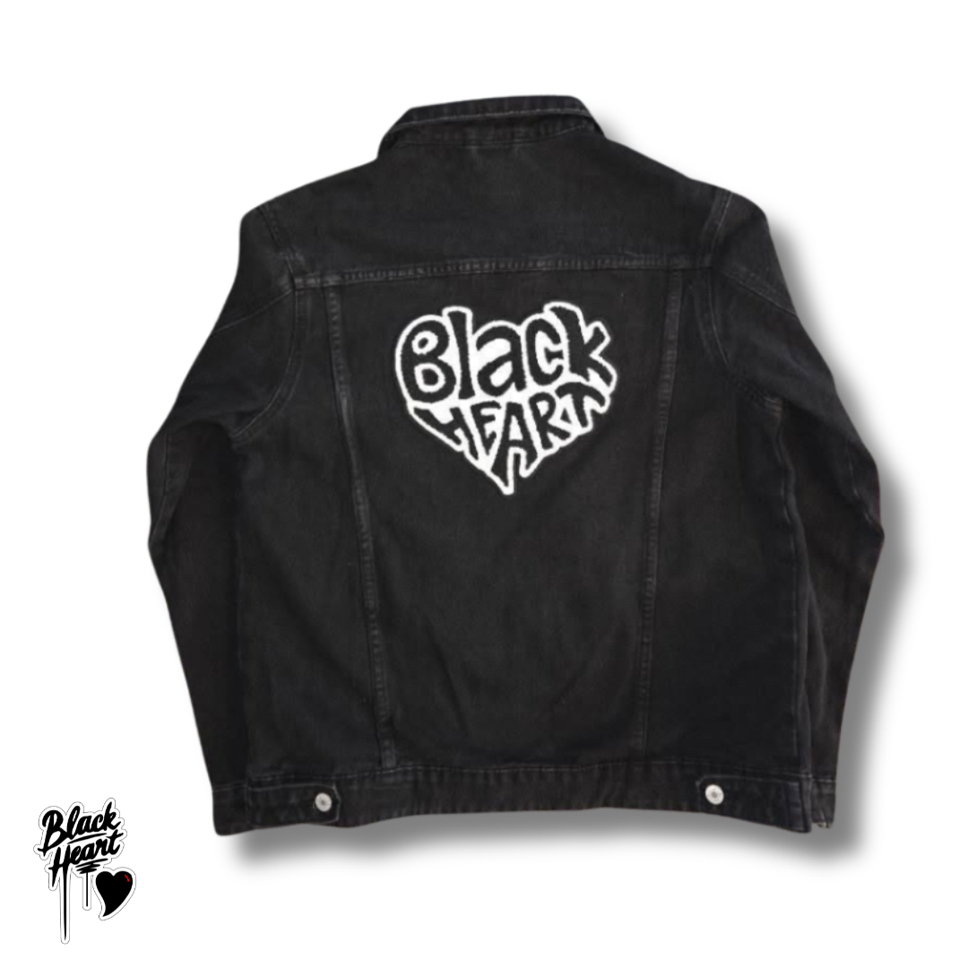 Black Heart Denim Jacket -Black