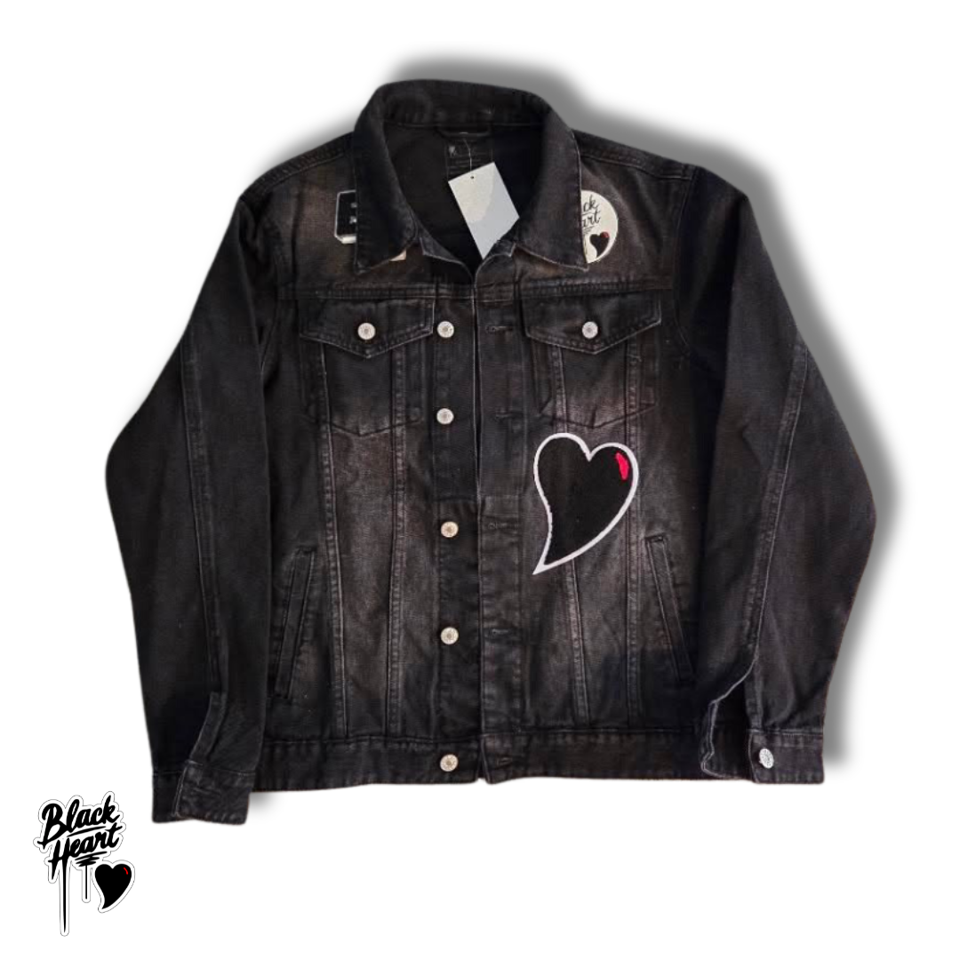 Black Heart Denim Jacket -Black