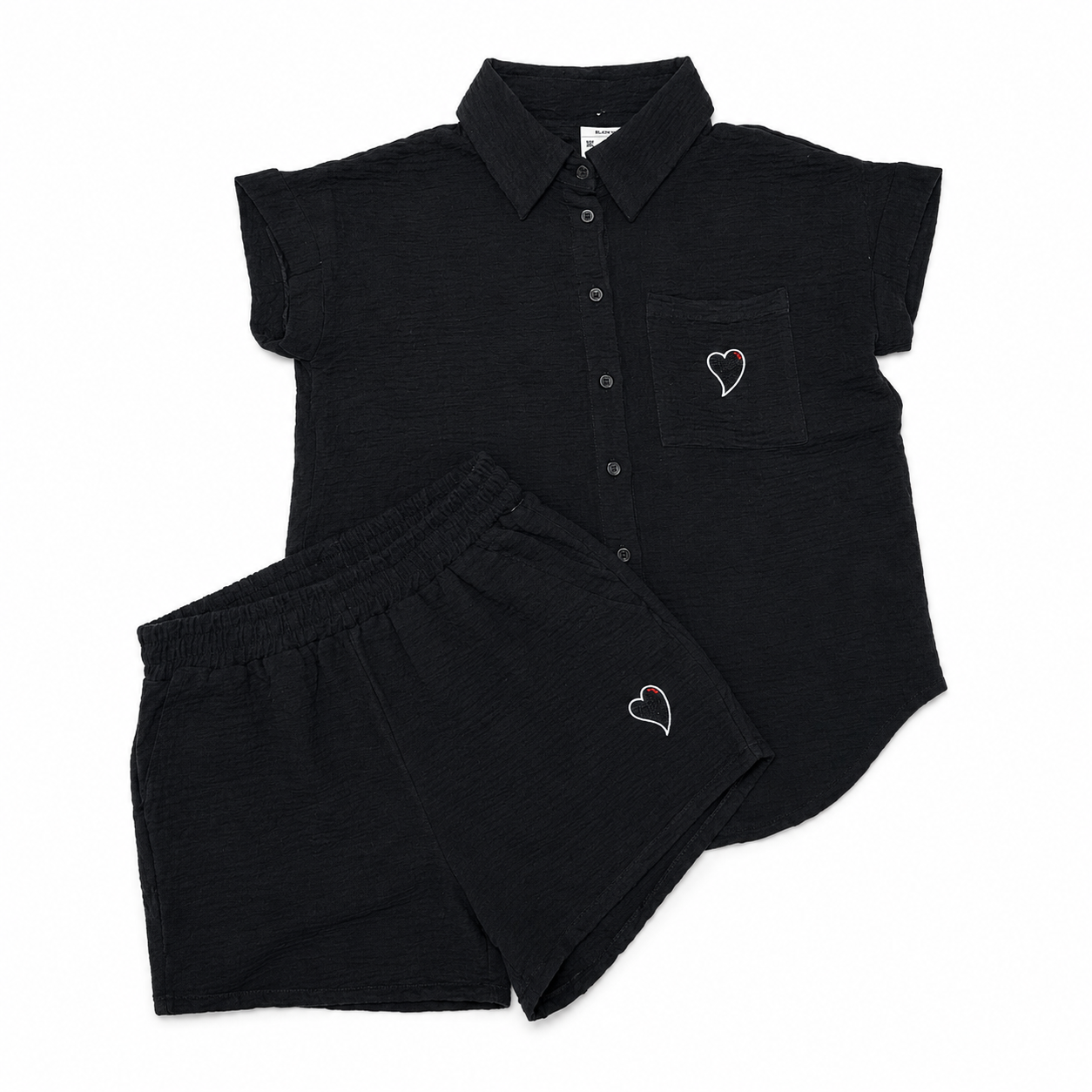 Black Heart Textured Ladies Set – Black
