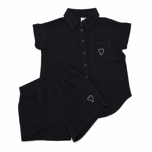Black Heart Textured Ladies Set – Black