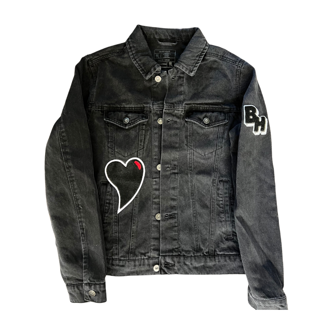 Black Heart Denim Jacket -Black