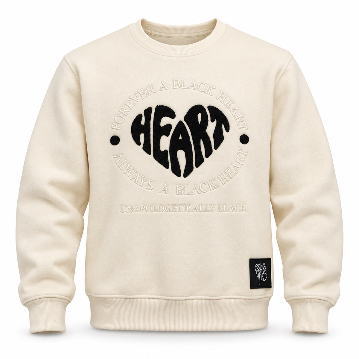 Forever Black Heart Chenille Crewneck - Cream